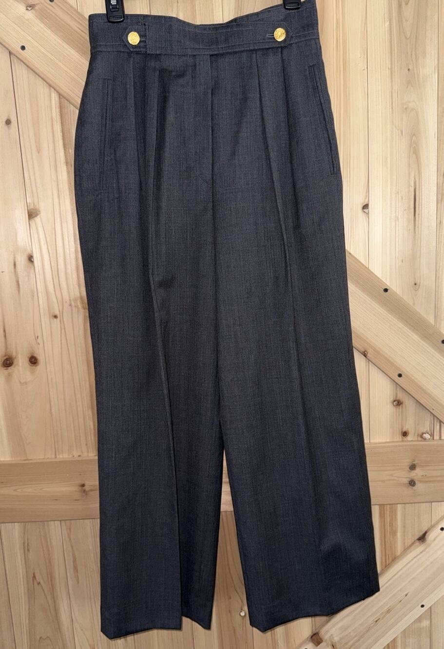 ESCADA Margaretha Ley VTG 90’s Gray High Rise Virgin Wool Pleat Twill Pant EU 38